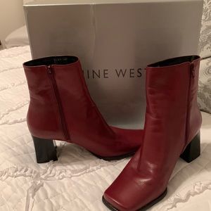 Gorgeous red square toe heeled booties
